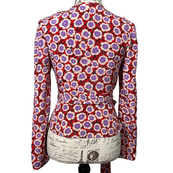 Diane Von Furstenberg Alexia Floral-Print Silk Crepe De Chine Wrap Top Size 2 - Picture 3 of 15